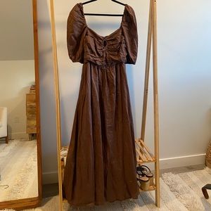 Dissh Brown Linen Dress with keyhole detail- Size 10